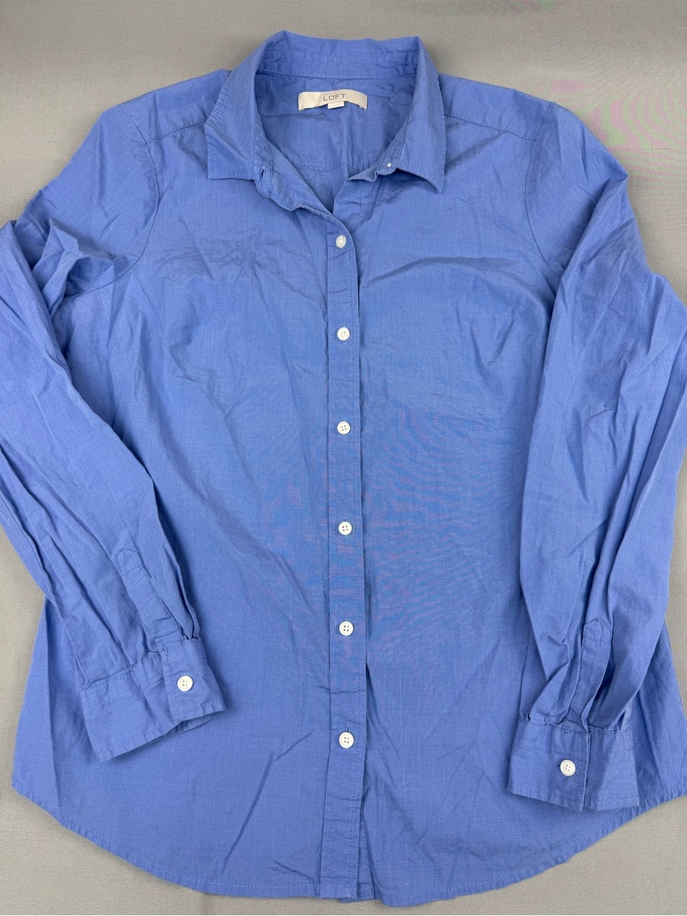 LOFT Blue Long-Sleeve Button-Up Blouse